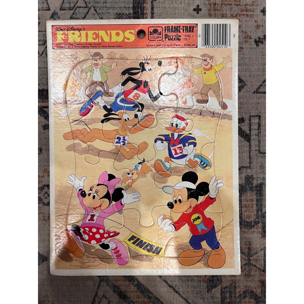 Vintage 1985 Golden Frame-Tray Puzzle Walt Disney Friends Mickey Mouse Race Day